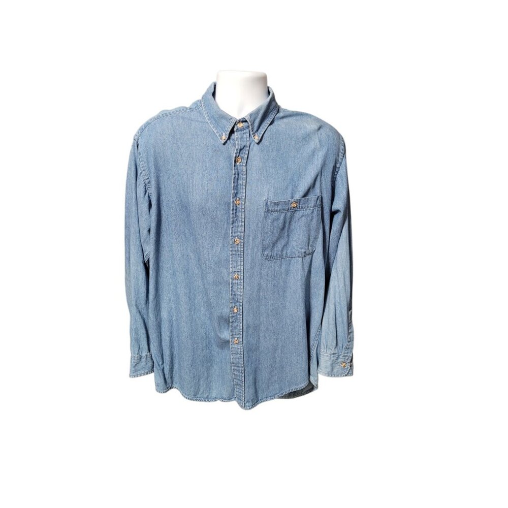 Arrow Blue Jeans Co Men’s Chambray Button Down Shirt 15.5 100% Cotton Light Wash - Picture 2 of 10